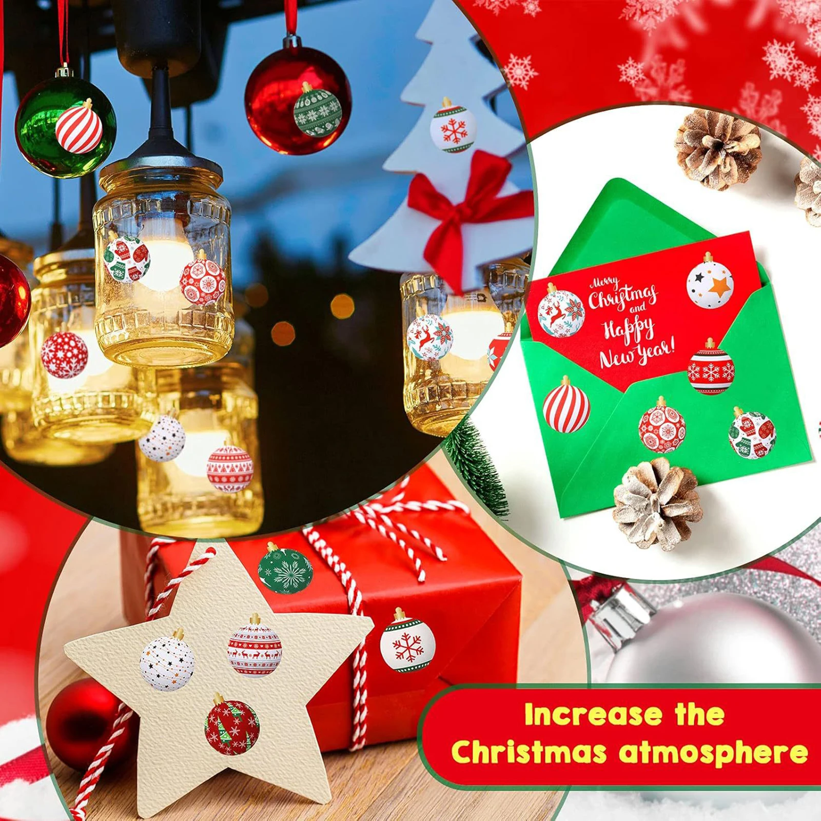 500Pcs Christmas Ornament Stickers Creative Snowflake Roll Stickers for Present Cards Candy Bags Decor
