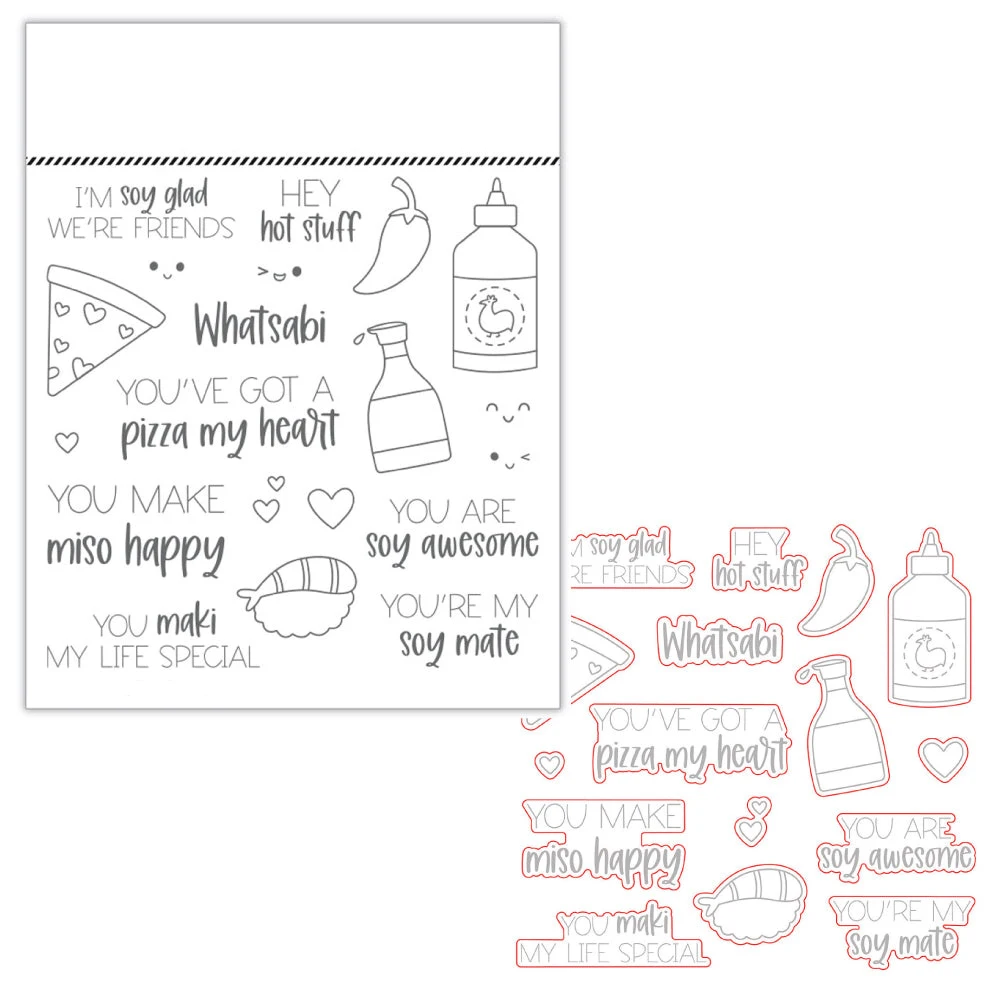 2024 New Soy Mates Coordinating Pizza Whatsabi Words Friends Happy Clear Stamps and Cutting Dies Scrapbooking For Card Making