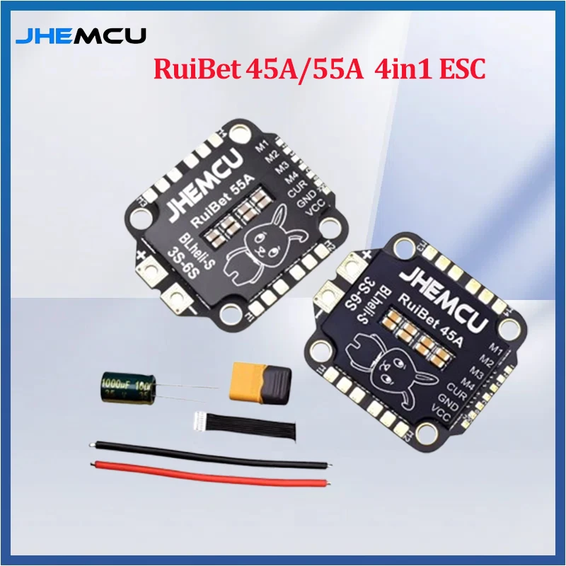 

JHEMCU RuiBet 45A/55A ESC BLHELI_S Dshot600 4in1 Brushless ESC 3-6S 30.5X30.5 M4 for RC FPV Freestyle Flight Controller Drone