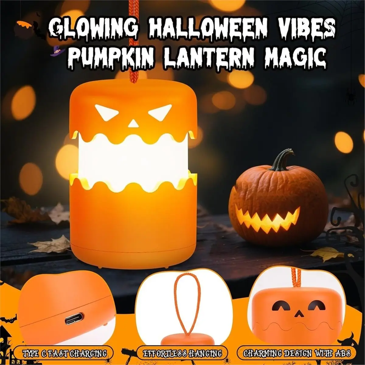 2Pcs Rechargeable Halloween Pumpkin Lantern Light Collapsible Jack O Lantern Battery Operated for Halloween Party