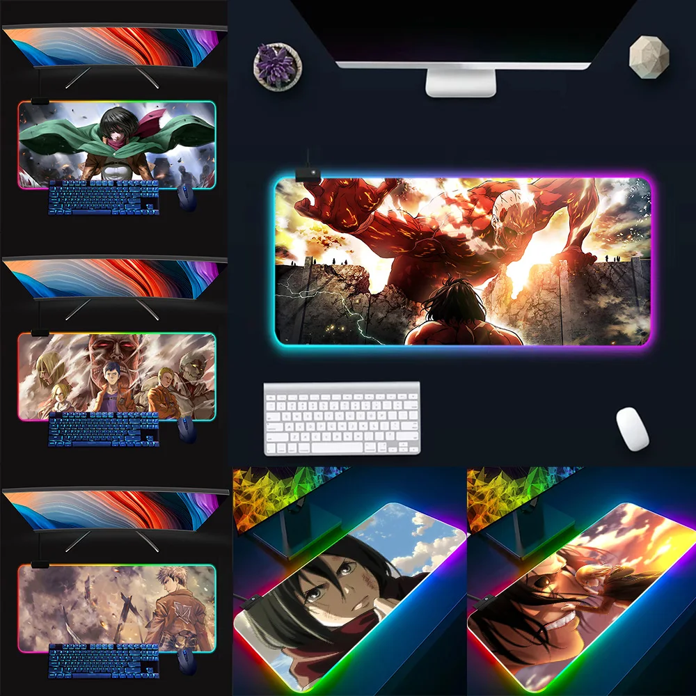 Attack On Titan RGB Pc Gamer Keyboard Mouse Pad Mousepad LED Glowing Mouse Mats Rubber Gaming Computer Mausepad