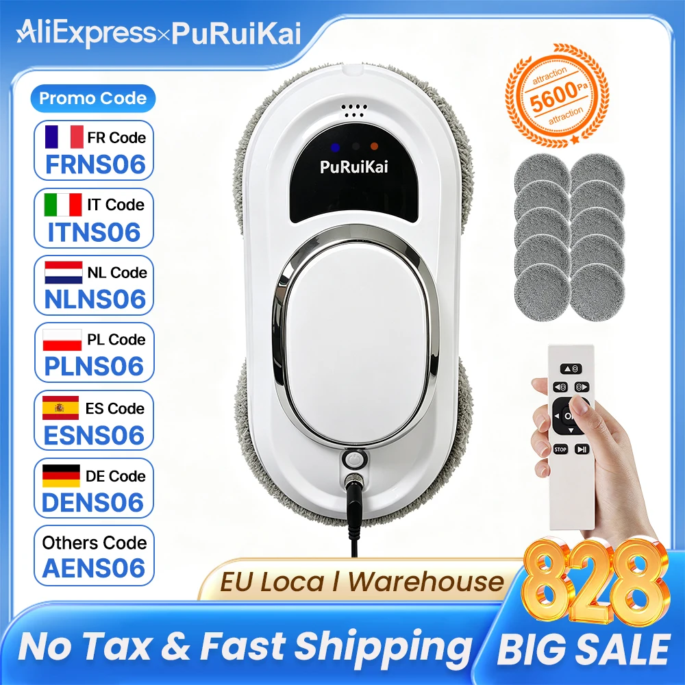 Robot de nettoyage de fenêtres intelligent PuRuiKai 01, nettoyage de fenêtres entièrement automatique, corde d'escalade de 5 mètres, câble d'extension de 4 mètres, modèle le plus vendu.