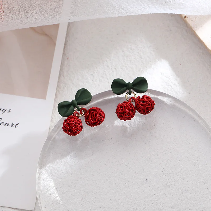 Jea. Angel New Arrival Bowknot Earring Fashion Geometric Silver Color Sweet Cherry Earring For Woman BIrthday Party Jewelry Gift