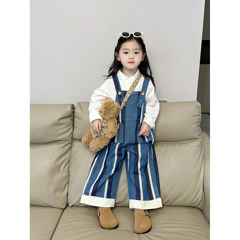 Deer Girls' 2024 Autumn New Korean Children's Vertical Stripe Casual Backband Pants For Men's Outwear