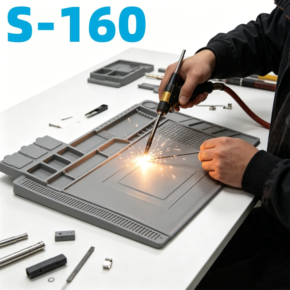 Magnetic Mat Silicone Work Mat Soldering Station Mat Heat Resistant 932°F Anti-Static for Electronic Phone Laptop Repair Gray