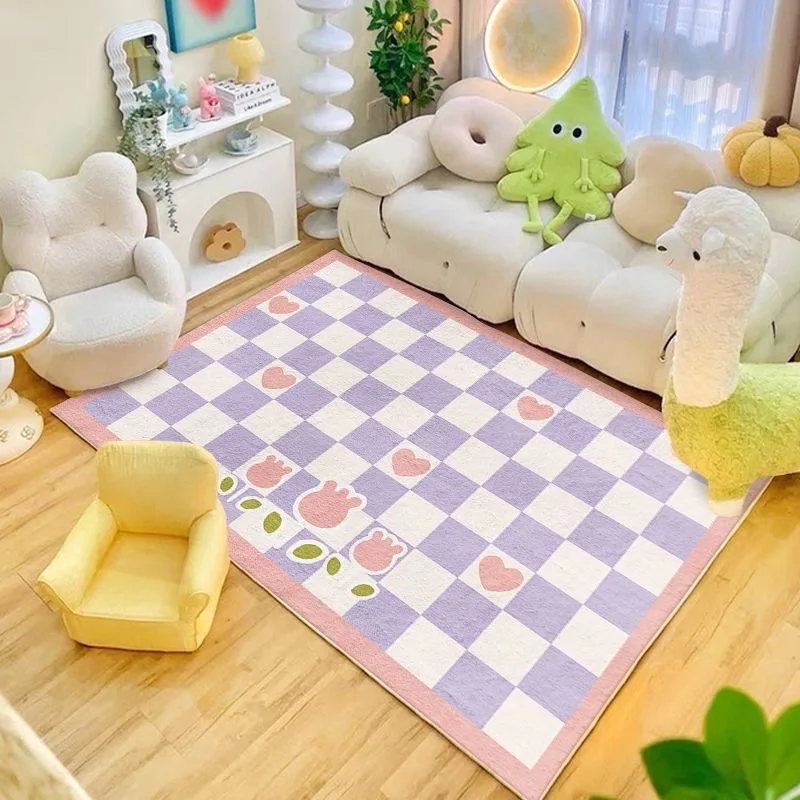 Modern Dopamine Style Living Room Carpet Checkerboard Decoration Bedroom Bedside Rug Non-slip Washable Room Study Floor Mat 러그
