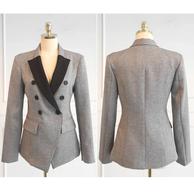 Blazer de trabajo de doble botonadura para mujer, trajes de pantalones informales ajustados, chaquetas con pantalones, conjunto de dos piezas, moda de otoño, nuevo 2024