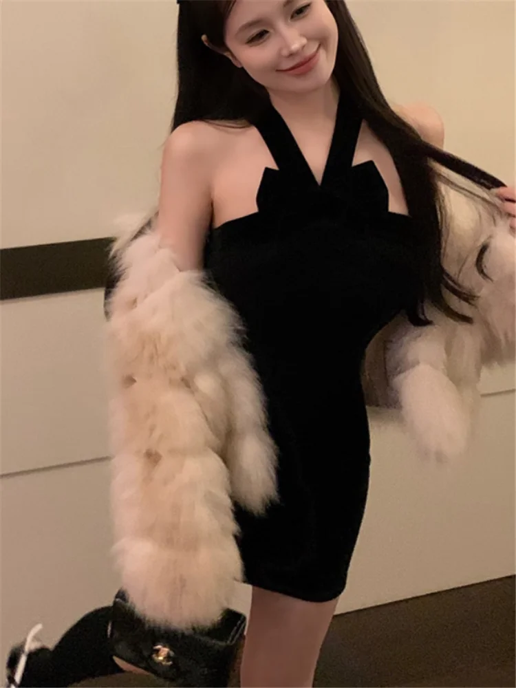 ホルターネック レディース ブラック レッド ビッグボウ ストレス ミニ ペンシルドレス サマーファッション ノースリーブ スモールガール ショート ボディコン タイト パーティードレス