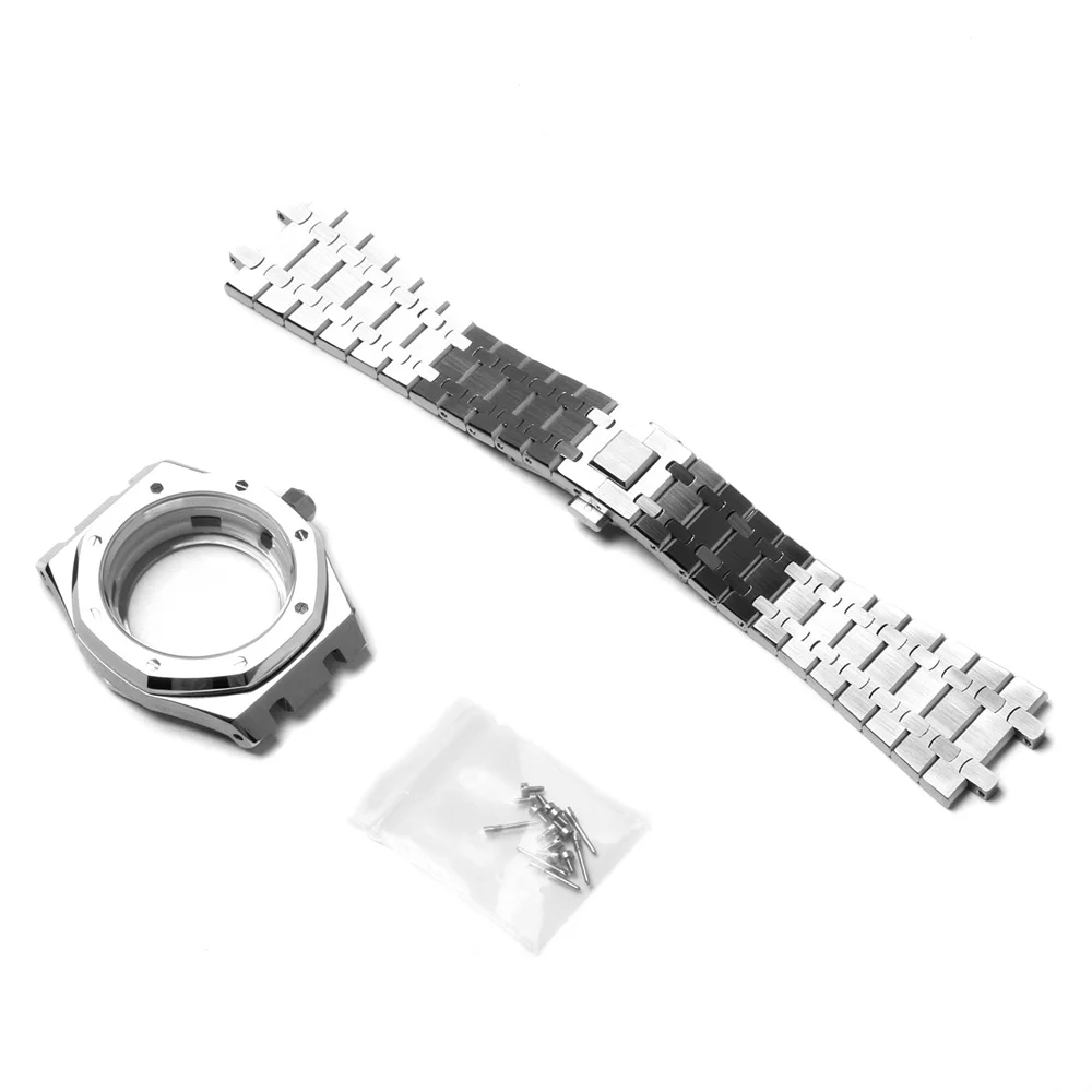 

High quality 41mm NH35 Watch Case Sapphire Glass Waterproof for oak NH35 NH36 movement 31.8mm Dial Stainless steel Bracelet