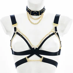 Women Crop Top Harness Bra Body Chain Neck Ring Bondage Sexy Lingerie Suspenders Body Harness Halloween Elastic Goth Bra