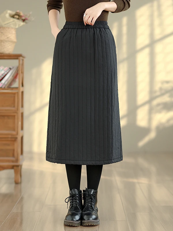 

Модная стеганая юбка-миди, женская зимняя теплая хлопковая юбка-зонтик с вертикальными полосками, юбка-зонтик трапециевидной формы, подставка