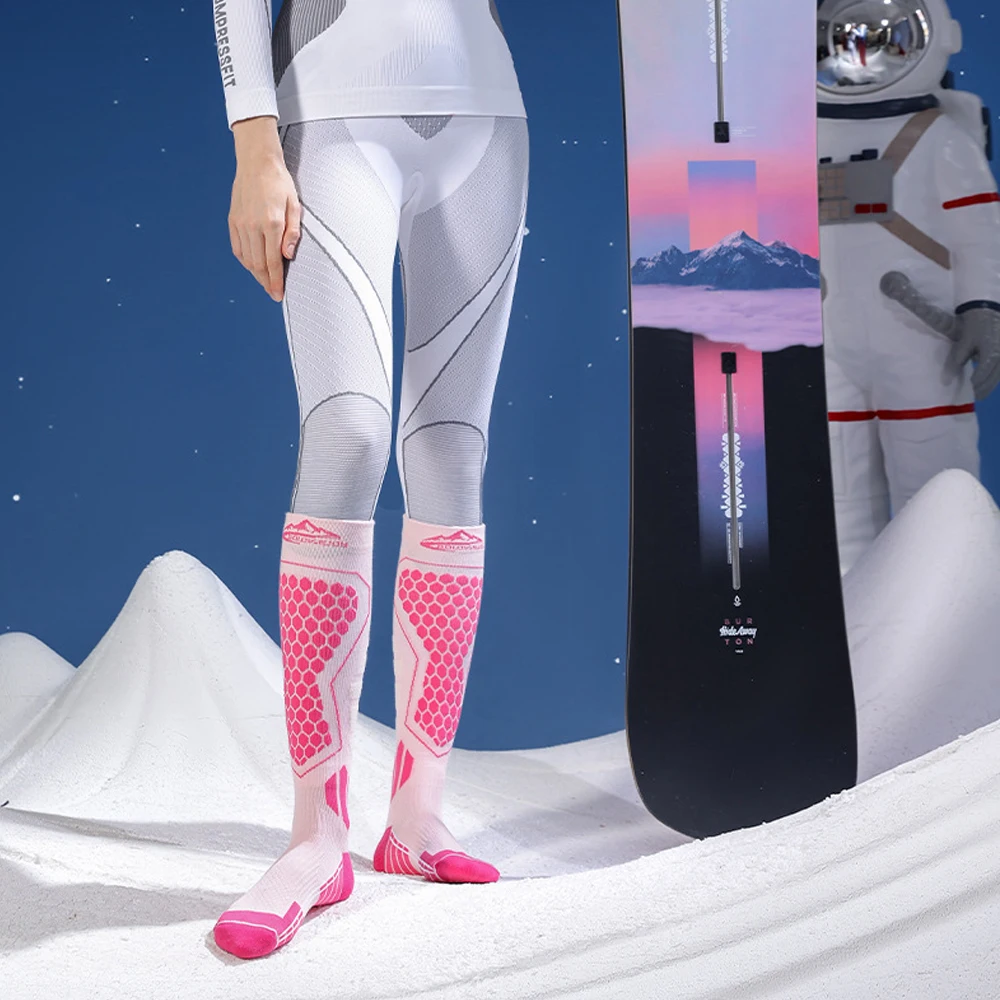 جوارب تزلج صوفية حرارية للرجال والنساء ، جوارب ضغط طويلة دافئة ، المشي لمسافات طويلة ، التزلج على الجليد ، التسلق ، الرياضة في الهواء الطلق ، الشتاء ، زوج واحد