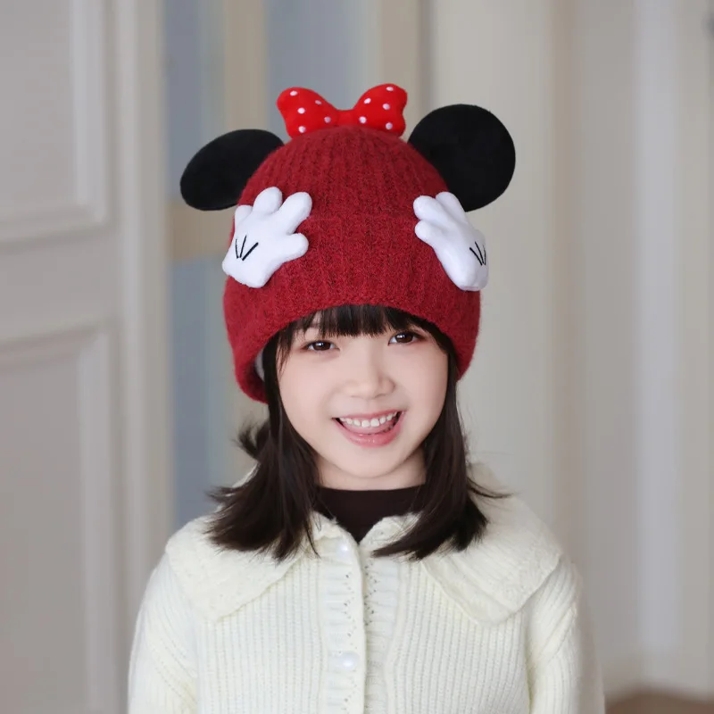 الأطفال الكرتون لطيف ميكي الأذن حماية قبعة لينة القطن اصطف البلوز قبعة الشتاء في الهواء الطلق الدافئة والباردة واقية محبوك قبعة
