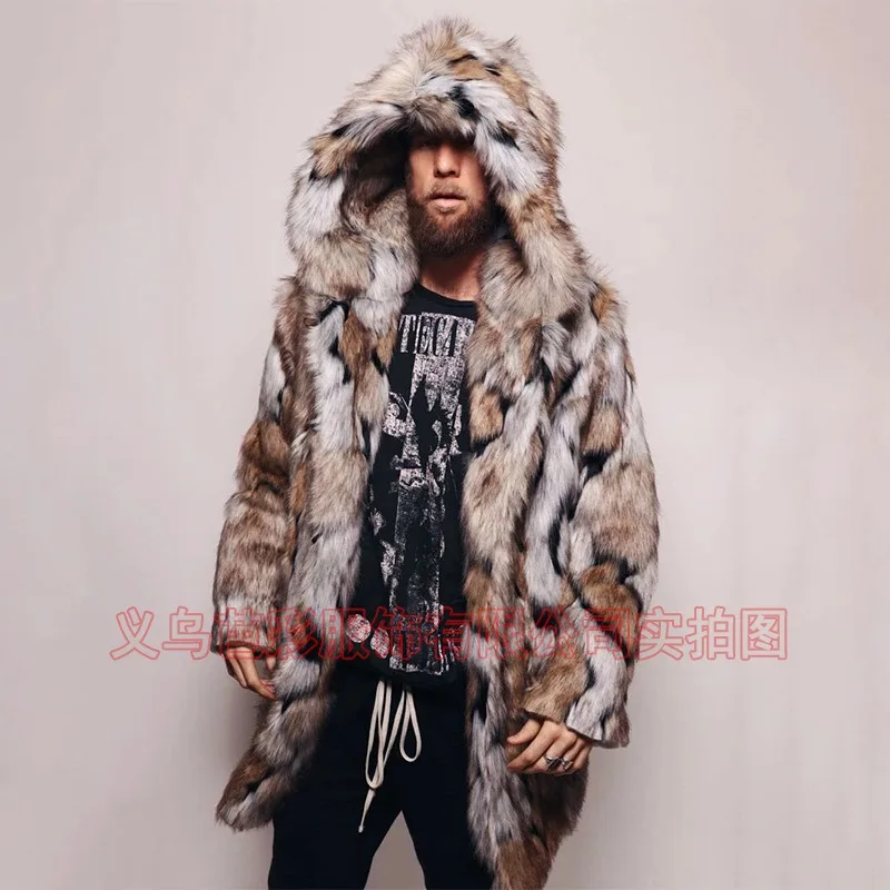 

Men Coat New Fur One-piece Coat Hooded Mid-length Personalized Faux Fur Coat Faux Fox Fur Leather Jacket Men Jacket