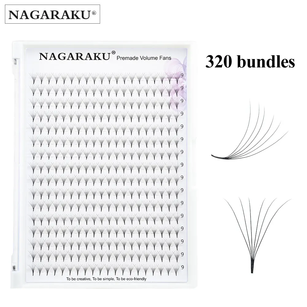 NAGARAKU XL Pointy Base Premade Fans Eyelash Extension Sharp Narrow Stem 4D 5D 6D 10D mix Bundle Lashes Ready Russian Volume