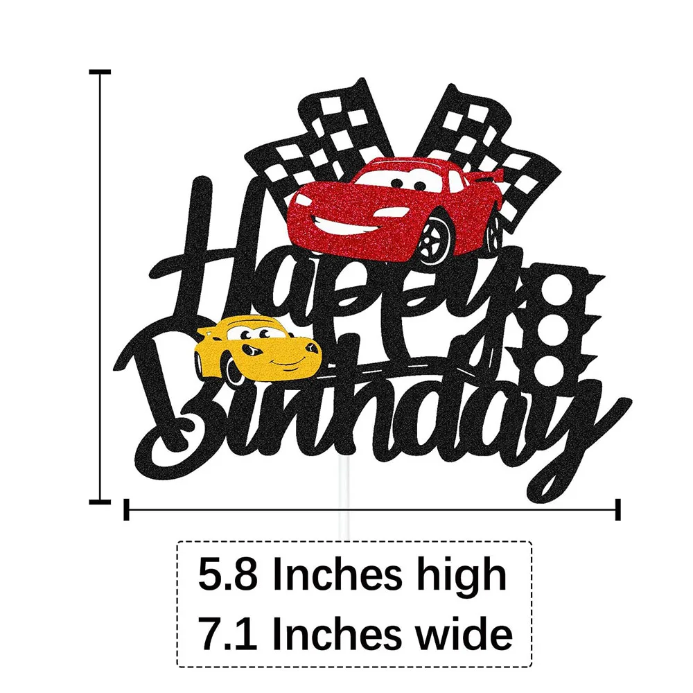 Car Cake Toppers Race Car Cake Decor for Racing Car Checkered Flag Themed Kids Boy Girl Racing Car Happy Birthday Party Supplies