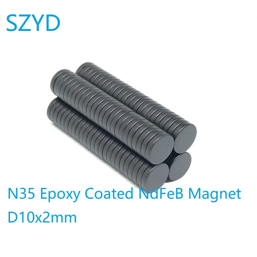 50 100 PCS/LOT N35 Epoxy Coated NdFeB Magnet 10*2 Disc Strong Standard Size Round Waterproof Rustproof Neodymium Magnets 10x2