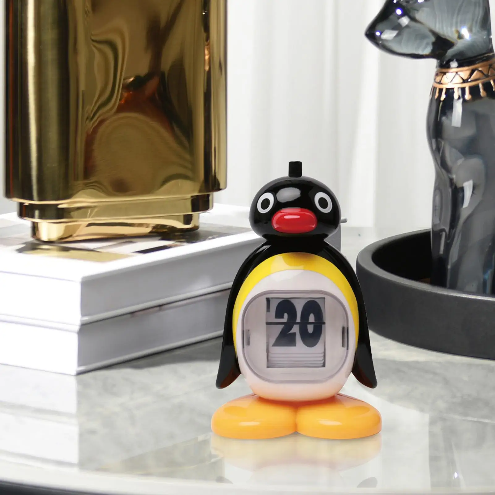 Calendário de Mesa Pinguim: Decoração Animal Retrô com Calendário Perpétuo para Aniversários, Sala de Estar, Casa e Amigos