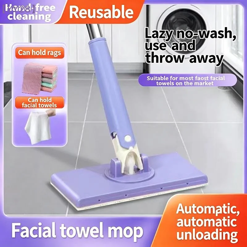 360°Rotation Mini Mop For Wet Wipes Face Towel 70/90cm Lazy Disposable Clip Cloth Flat Mop Automatic Holding For Floor Window{Y}