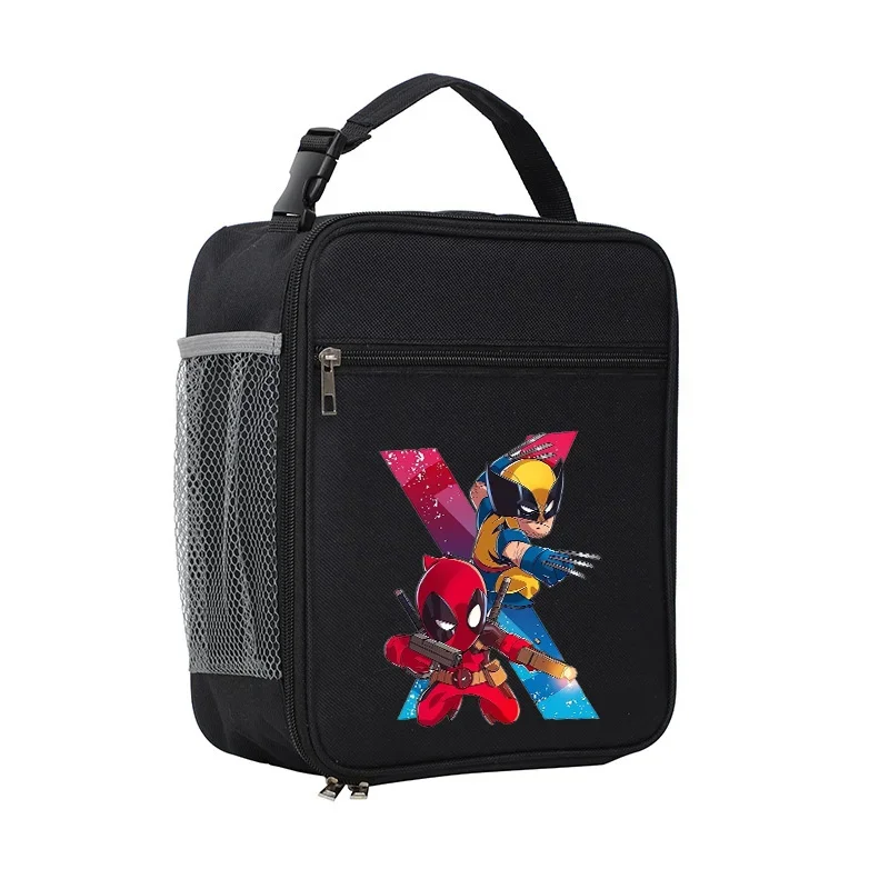 Deadpool Wolverine Borsa per il pranzo Borsa termica isolata per bambini Studente scolastico Scatola per pasti portatile Borse per il pranzo nere