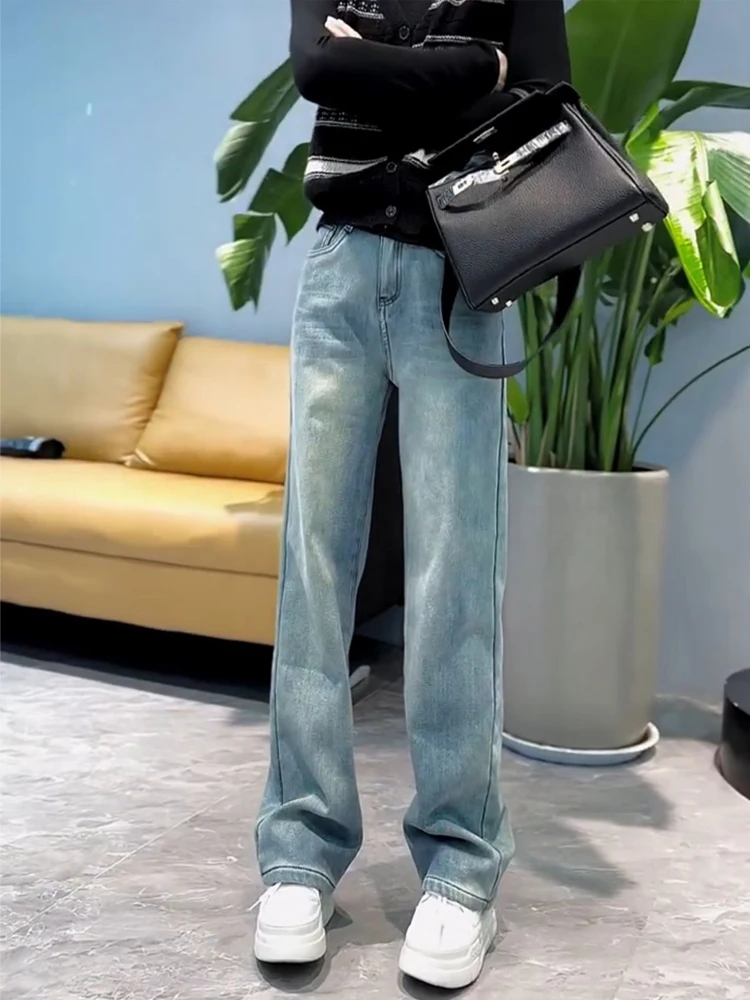 Jeans a gamba dritta slim fit da donna Faionable primavera estate dimagranti pantaloni a gamba larga lunghi ricamati di grandi dimensioni