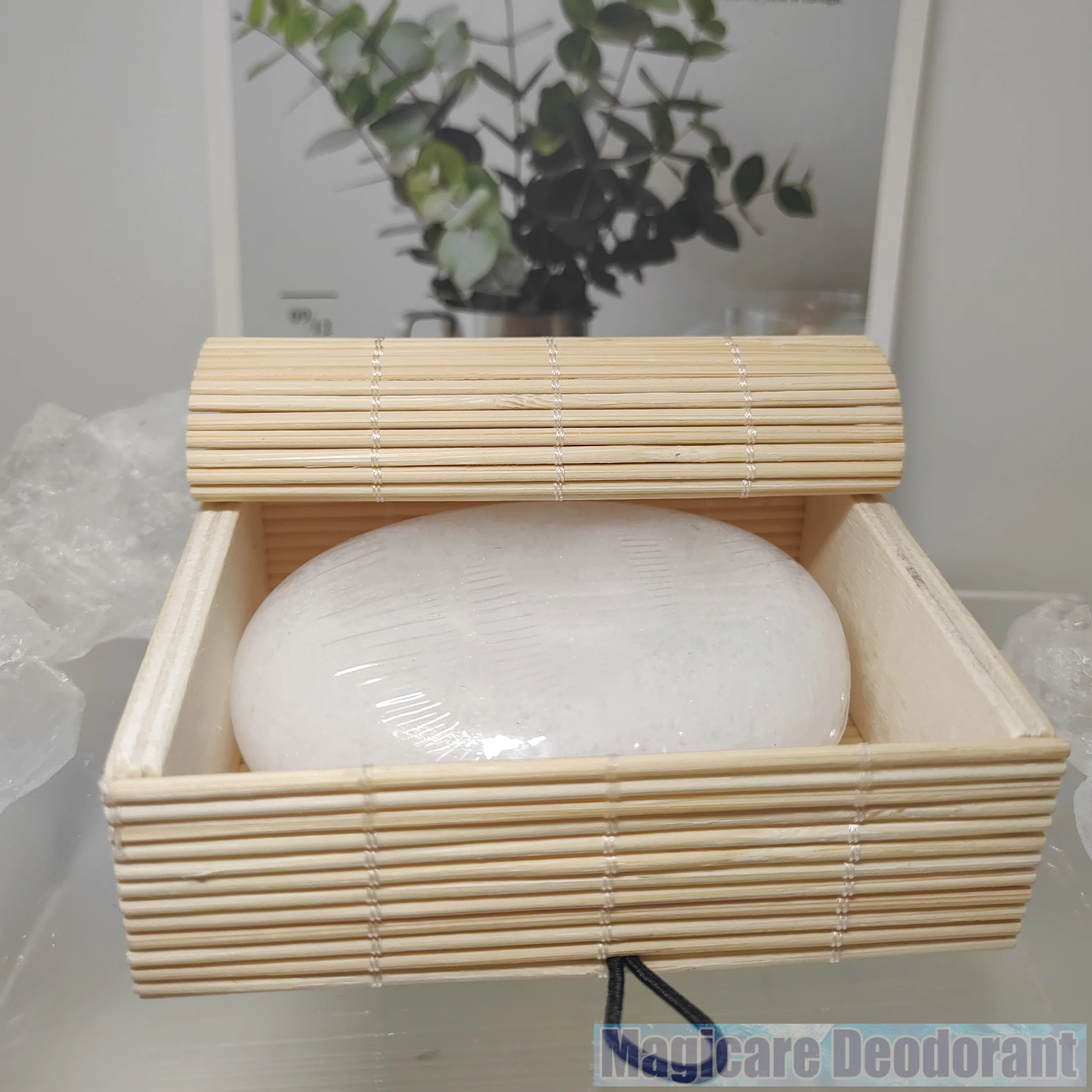 Caja de bambú Degradable de 156G, bloque de alumbre, piedra antitranspirante, desodorante de cristal 100% Natural