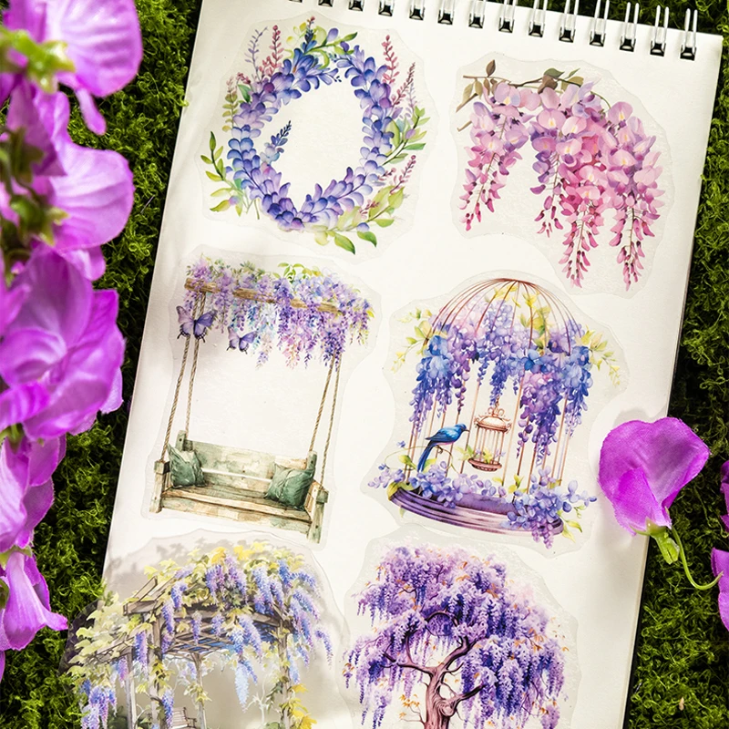 2Style 30Pcs/bag Wisteria Dream Series PET Waterproof Stickers DIY Scrapbook Notebook Creative Material Stickers