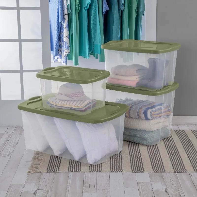 Steri lite 120 Quart EZ Carry, contenitore portaoggetti in plastica trasparente, manici full-grip, verde