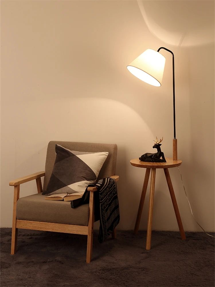 

Nordic Wooden Table Floor Lamp Bedroom Living Room Bedside Lamp Lighting Stand Sofas Japanese Wood Table Vertical Led Lighting