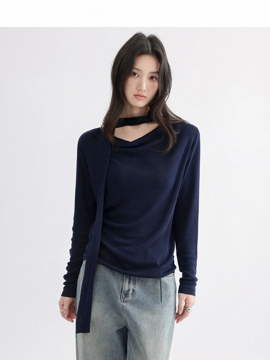 

Chacha mat Lazy Feel Knitted Sweater Women's Loose Fit Spring Versatile Top with Sa round Ne Long Sve Color