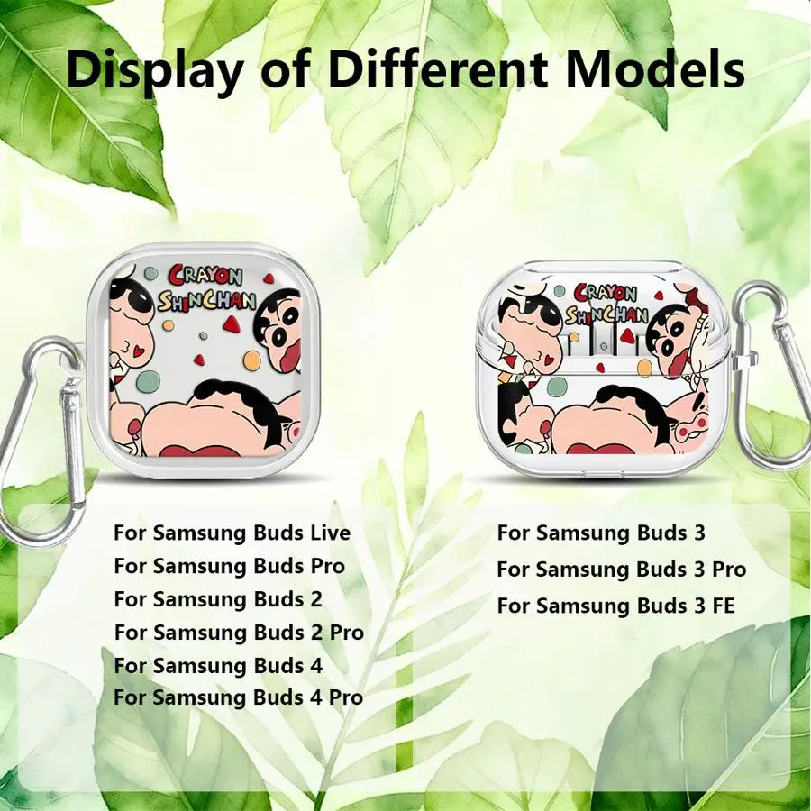 Case For Samsung Galaxy Buds 3Pro 4 Pro 2Pro 2 Live 3 FE 4Pro Clear Earphone Cases Cover With Hook Crayon Shin-Chan view 5