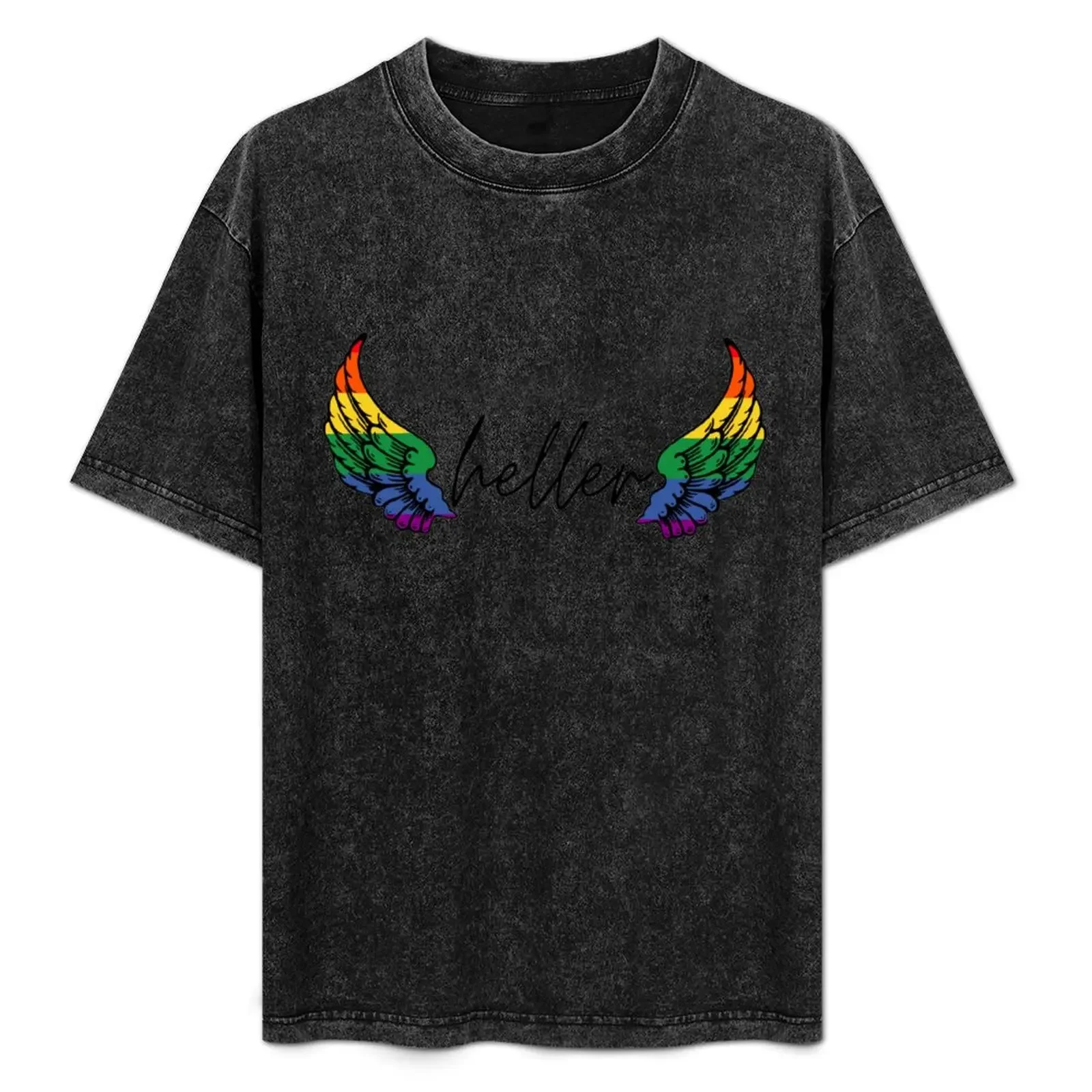 

heller rainbow wings destiel T-Shirt Short sleeve tee for a boy vintage anime shirt vintage t shirt men
