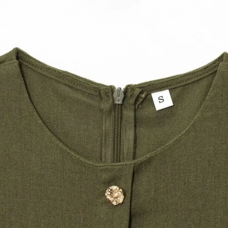 Flax Fashion French Belt Long Dress Summer Elegant Vest Dress Women Lady Sleeveless Streetwear Navy Green Slim Fit Dresses