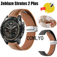 For Zeblaze Stratos 2 Plus Strap Leather Genuine Folding Magnetic Buckle Soft Smart Watch men Band Screen protector film