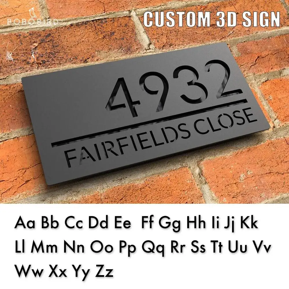 Custom House Number Outdoor Laser Cut Acrylic Matte Modern 3D Floating Door Sign Office Family Address House Number Plate Name