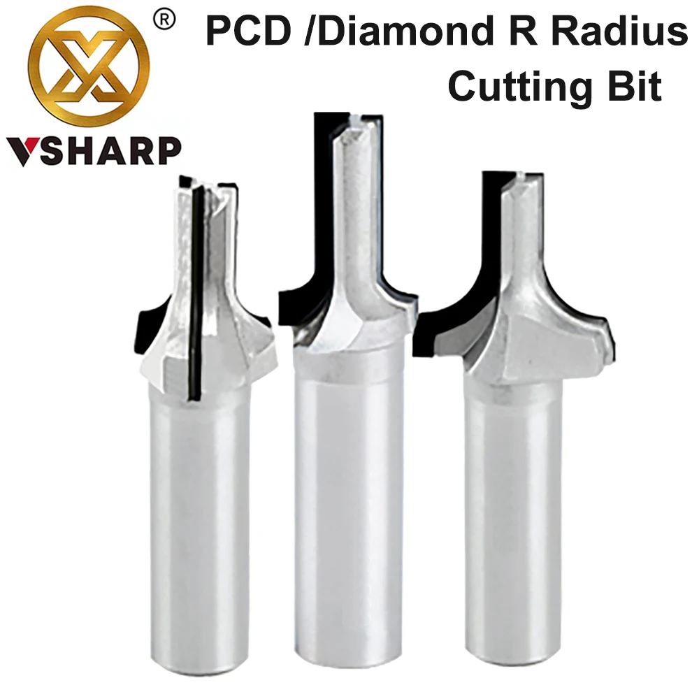 Vsharp PCD Diamond Cutting Bit Diamond Round Over Radius Cutter Slotting Cabinet Door Engraving Milling Cutter for MDF Plywood