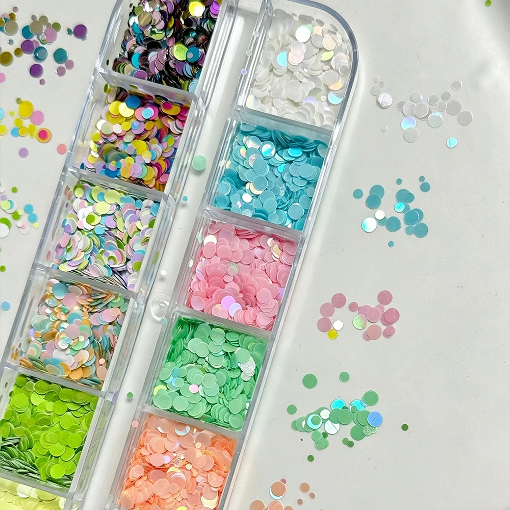 12Grids Macaron Colorful Circular Dots Sequins Nail Charms 3D Round Glitter Polka Dot Nail Paillette DIY Spliced Flower Nail Dec