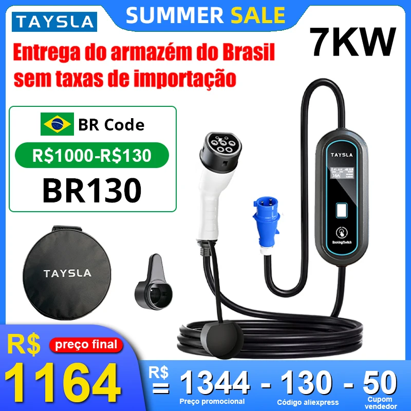 TAYSLA 7KW Electric Car Charger 32A Type 2 Portable EV Charger 80V-260V Charging Cable Wallbox for all Electric Vehicle BYD BMW