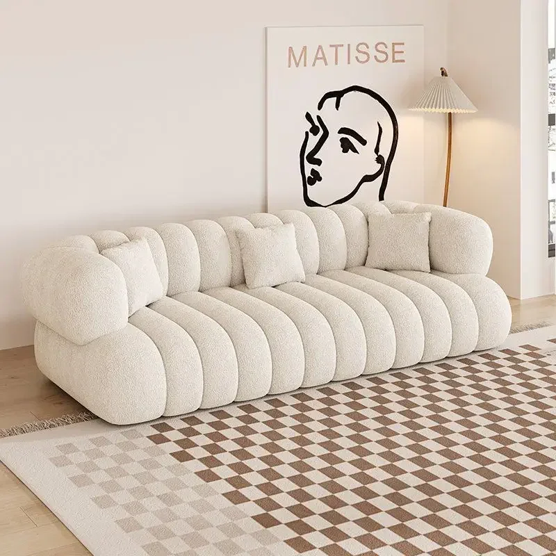 Cream wind lamb wool fabric sofa small apartment, simple wind marshmallow Nordic