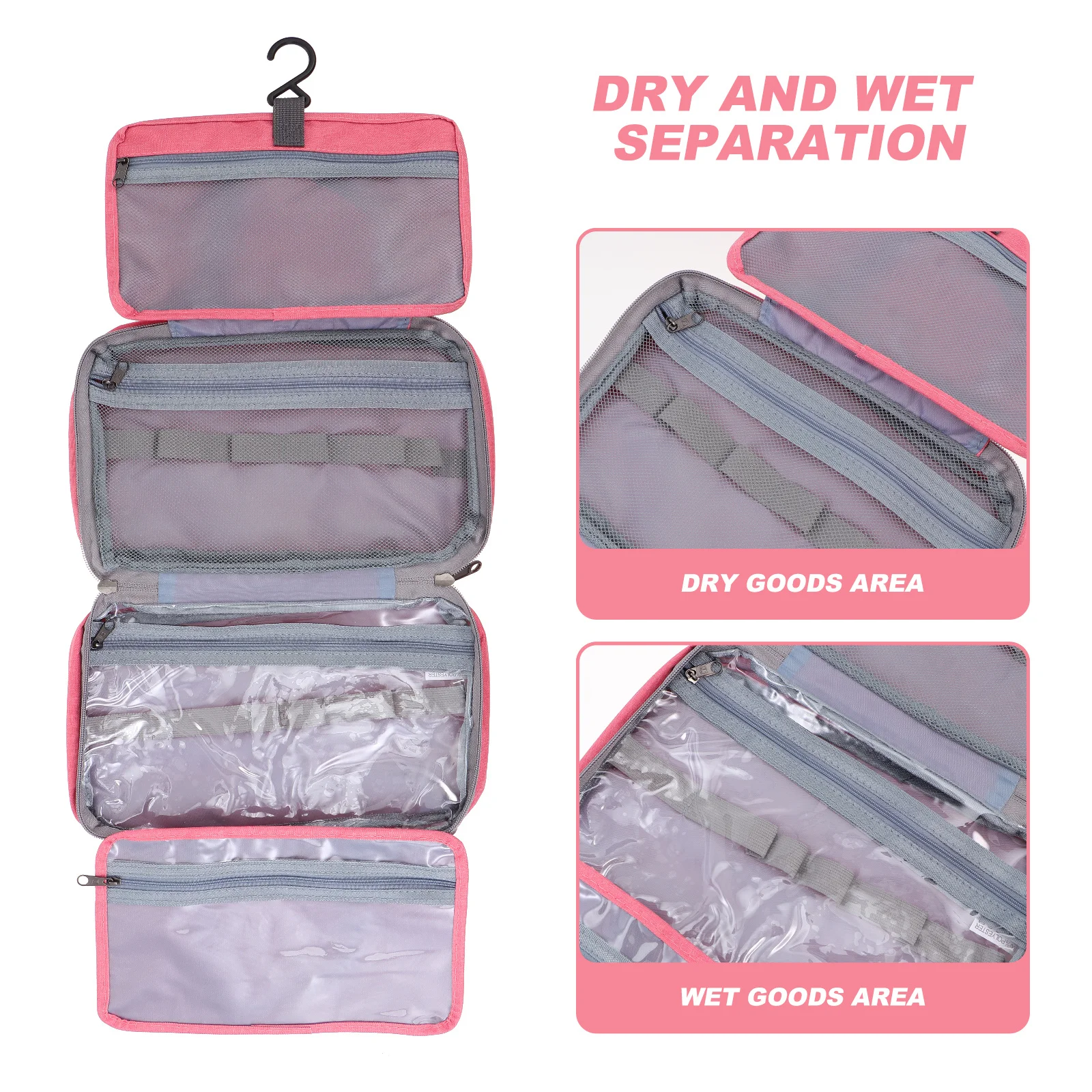 1Pcs Waterproof Travel Toiletry Bag Large Capacity Makeup Storage Holder Hanging Zipper Dry Wet Separation Pouch