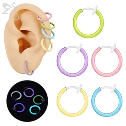 ZS 1 Piece Colorful Acrylic Hoop Ear Clicker For Women Girl Glow In Dark Ear Clip Round No Pierced Helix Cartilage Piercing 10MM
