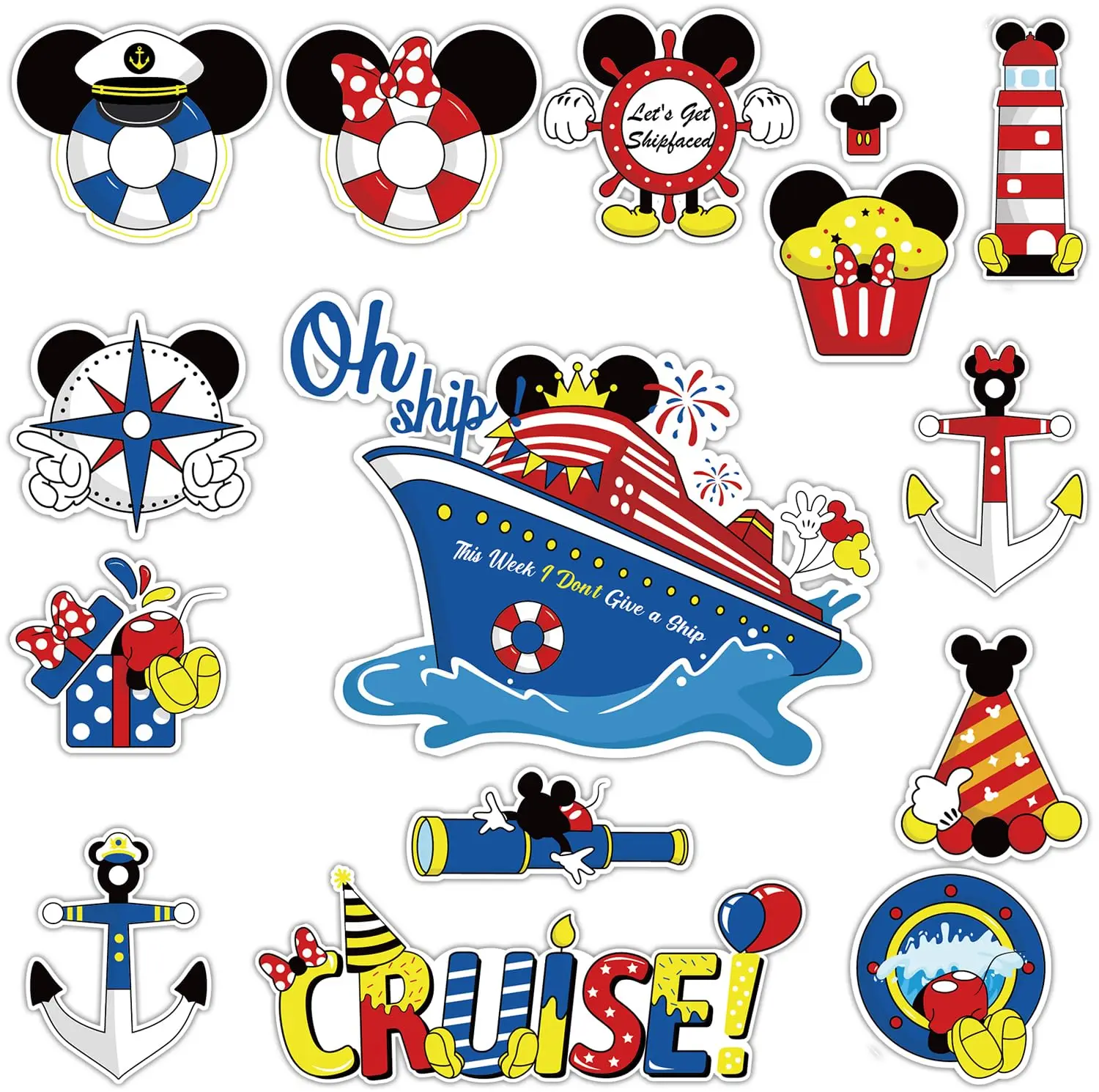 

Mouse Cruise Door Decorations -15 Pcs Large Ship Cabin Magnet Stickers Mice Captain Anchor Magnetic Decor for Holiday