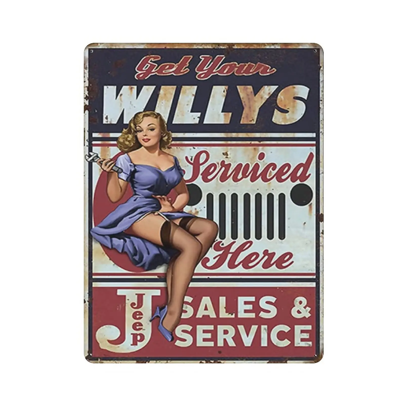 

PPFINE Metal Tin Sign Get Your Willys Pin Up Girl Vintage Tin Poster Metal Sign Wall Decoration Country Kitchen Home Garage Deco