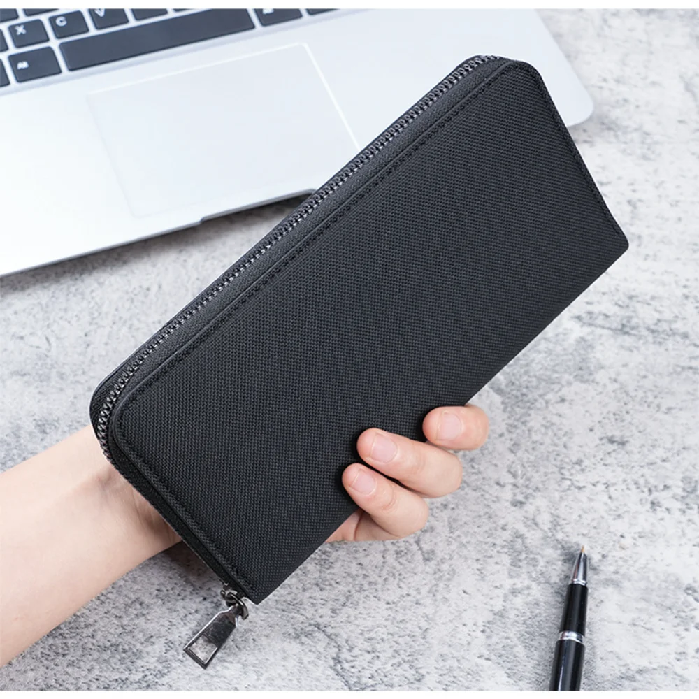 Men Long Wallet Large Capacity Multiple Card Slots Canvas Zippered Purse Business Handbag Card Holder Wallet Coin Bag