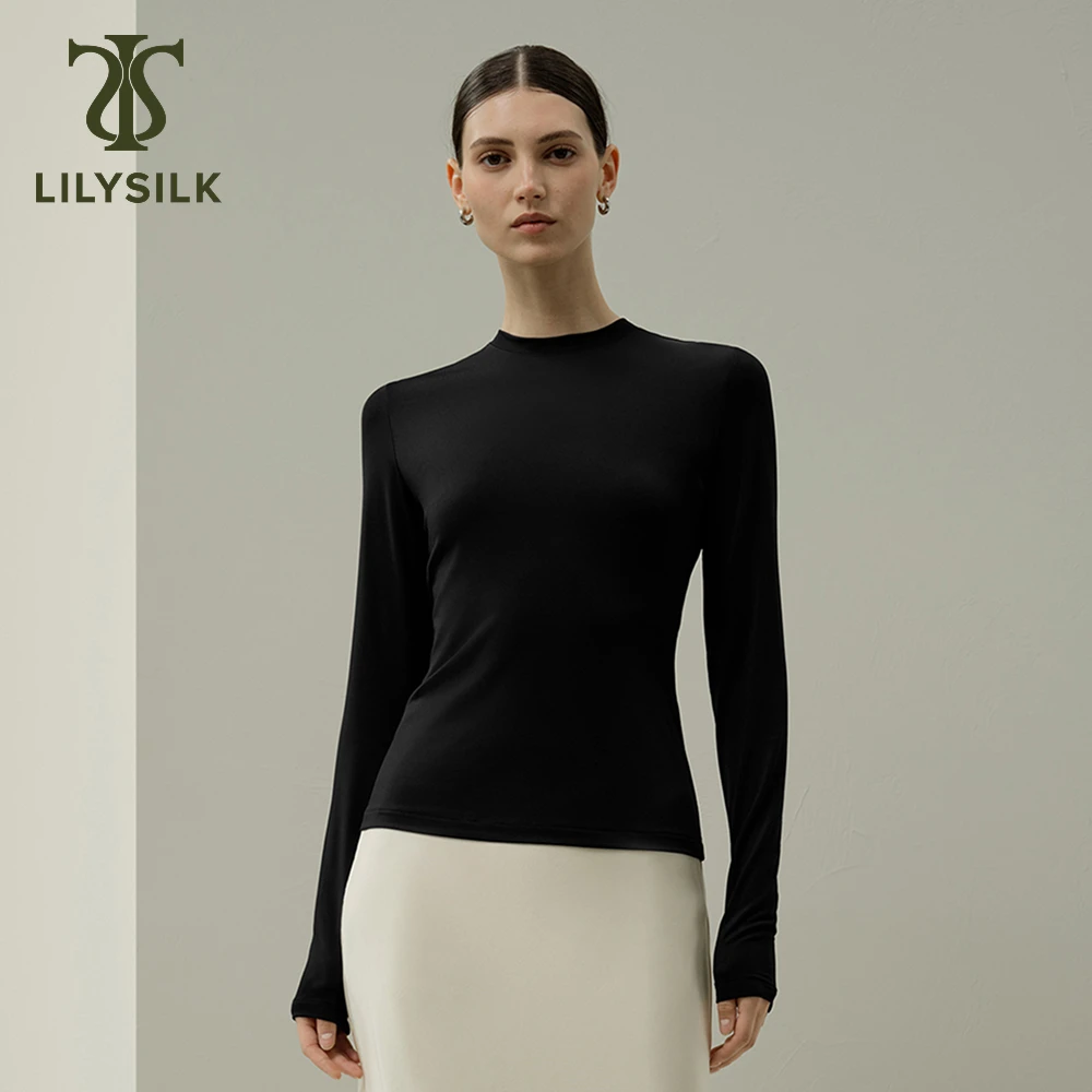 LILYSILK Women's Silk Breeze Jersey Long Sleeve Slinky Top Basic Blouse for Everyday Wear