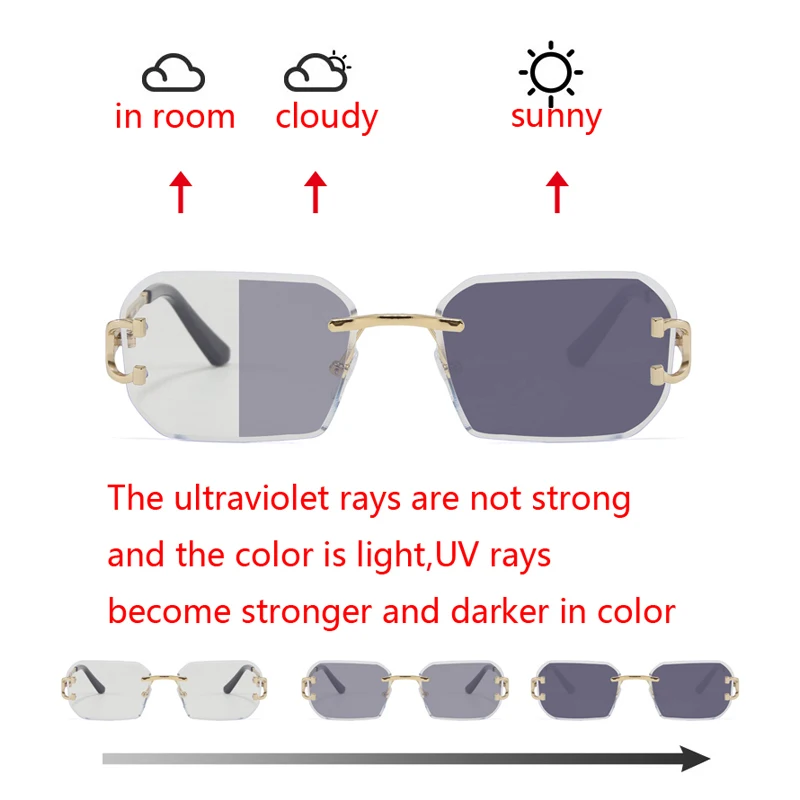 Photochromic Sunglasses Women Men Anti Blue Light Rectangle Rimless Sun Glasses Female Eyewear Male Female Eyeglasses