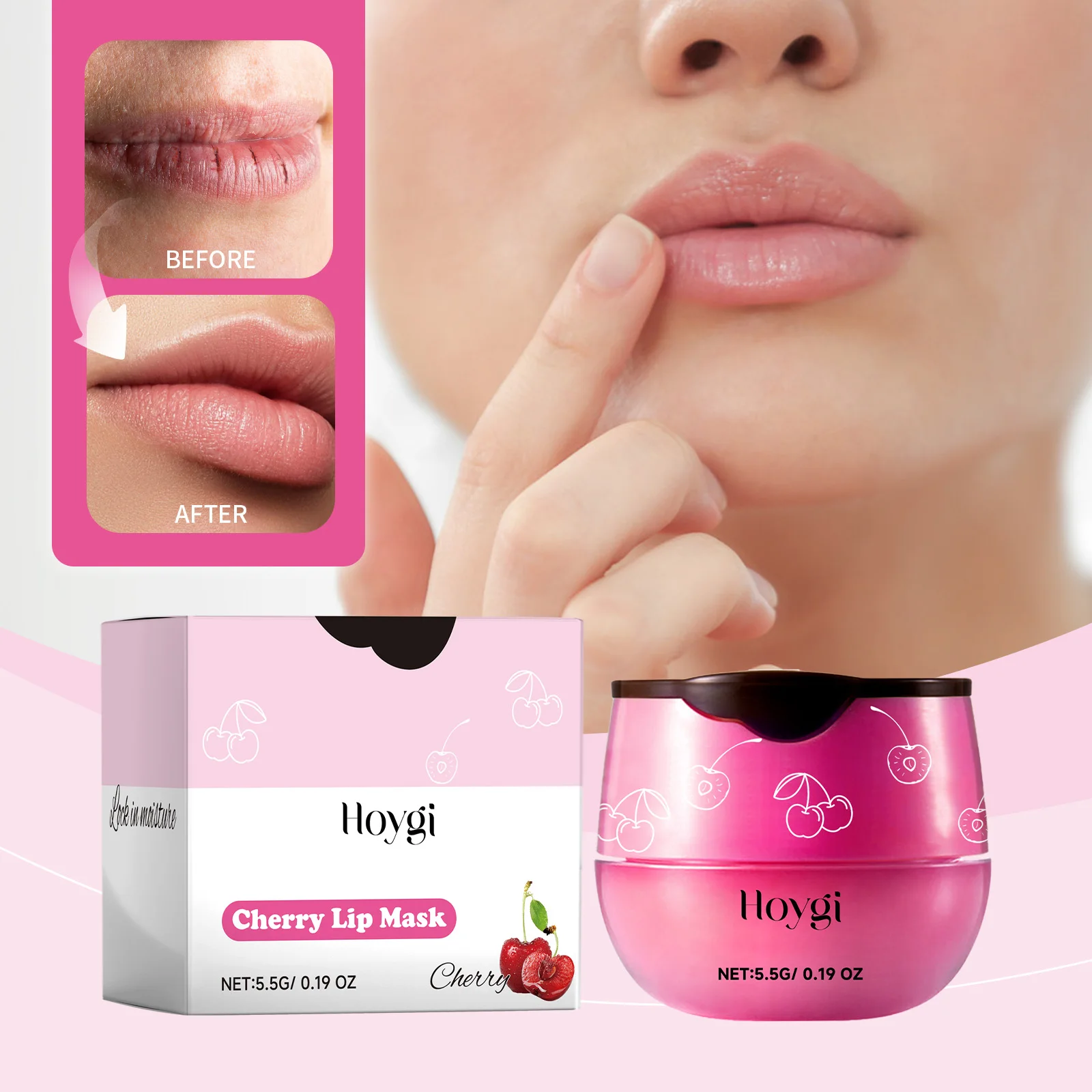 Cherry Infused Lip Care Mask, Intensive Hydrating & Smoothing Lip Treatment, Nourishing Dry Chapped Lip Balm, 5.5g Jar