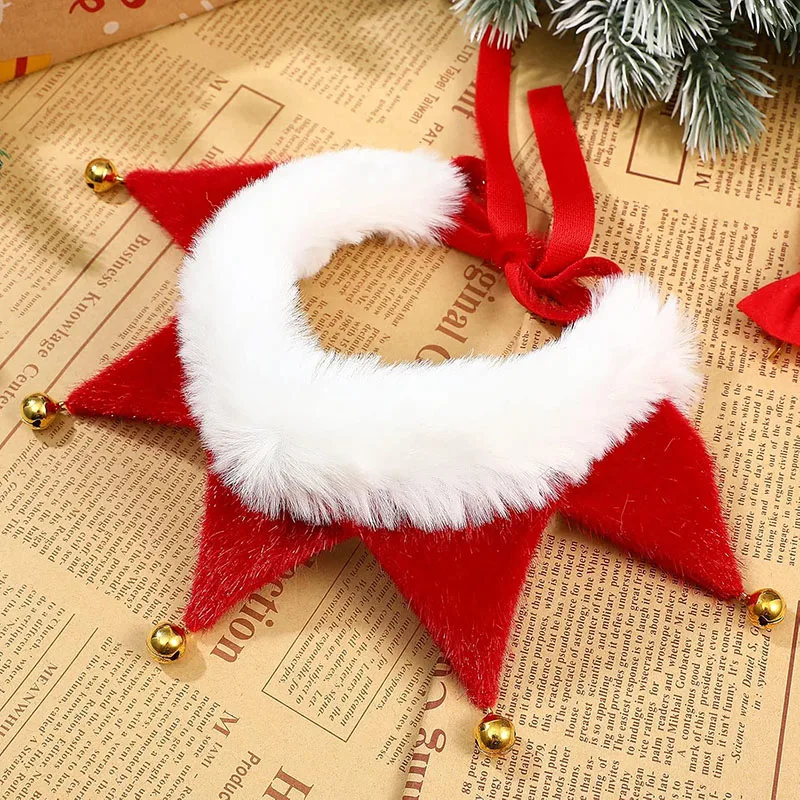 Cat Christmas Accessories Red Green Plush Scarf With Bell New Year Necklace Christmas Elf Costume Accessories For Small Dog Cat