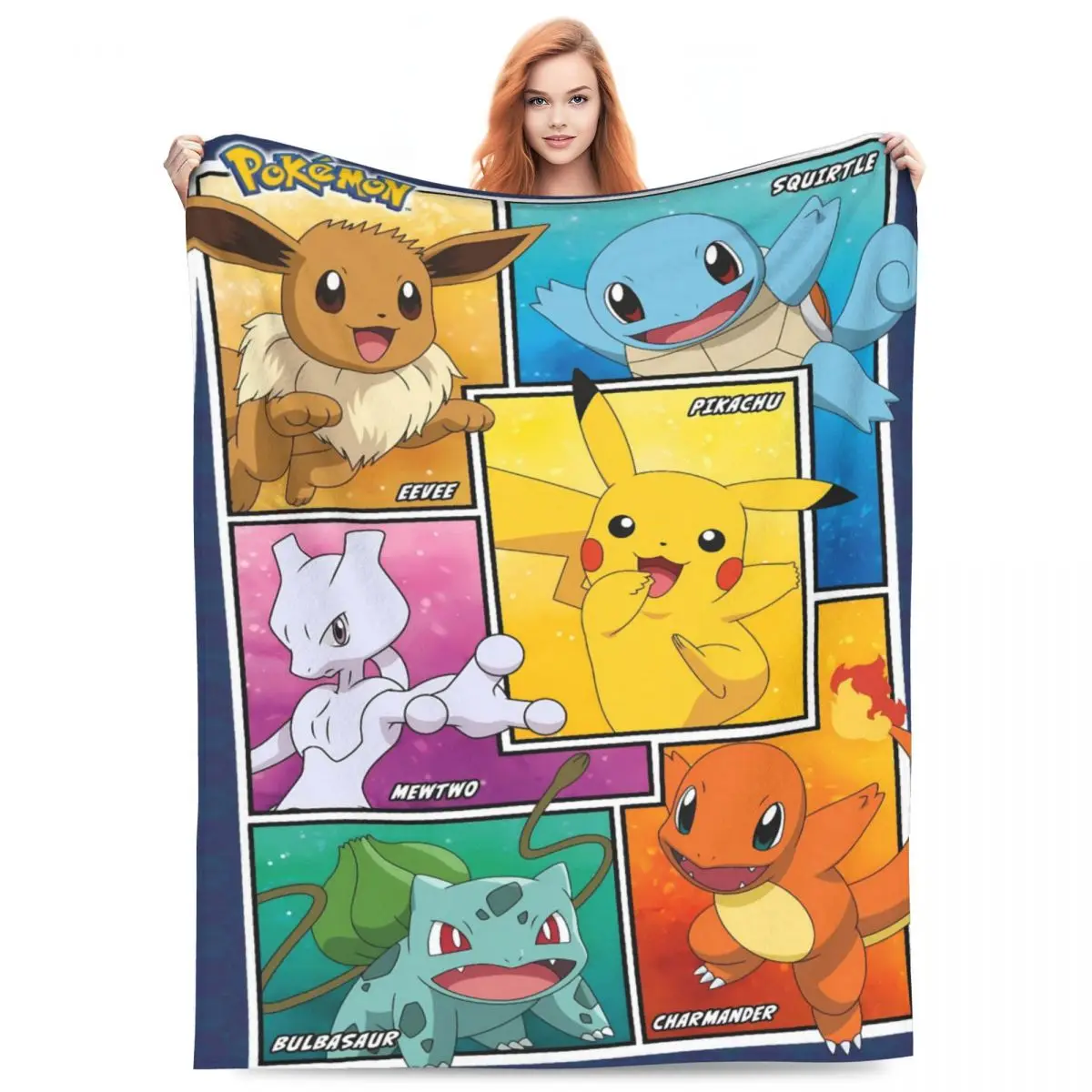 Poke-mon Pikachu Blanket Super Soft Print Plush Bedding Throws For Bedroom Picnic Flannel Bedspread Bed Cover