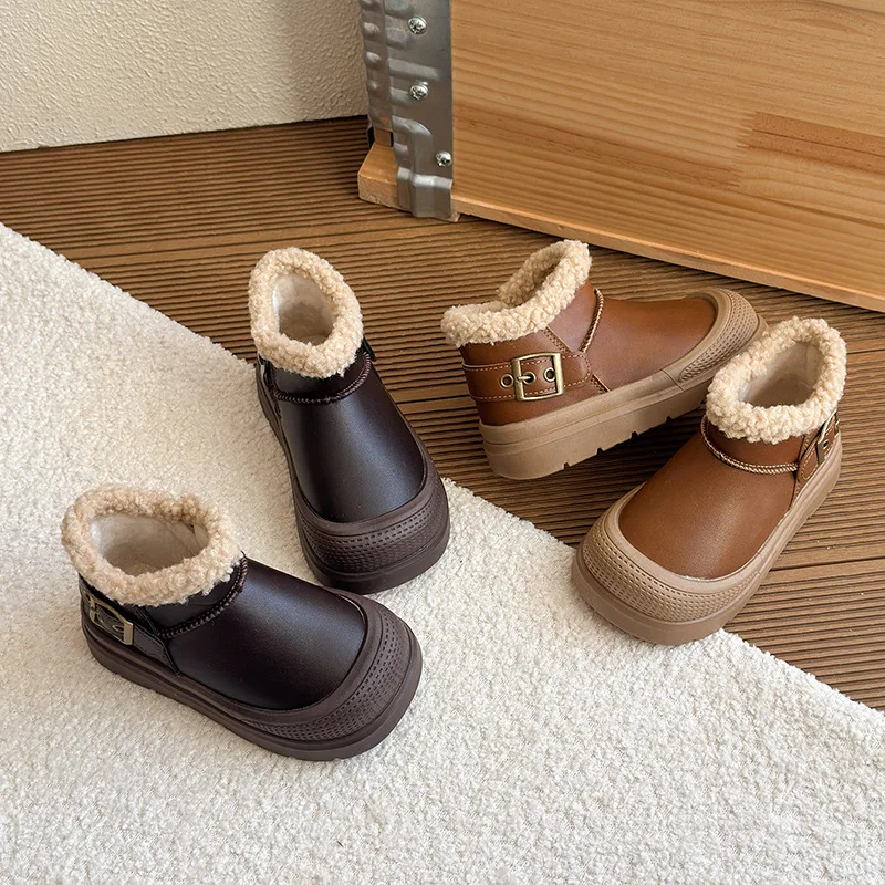 

Girls Leather Boots Korean Style Kids Princess Boots Versatile Soft Sole 2025 Winter New Children Ankle Boots Toes Capped Suede
